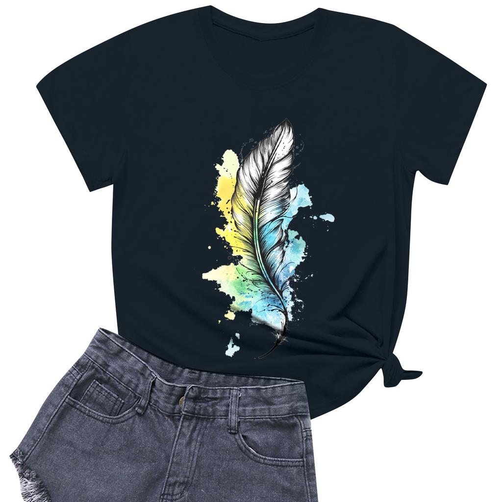 Women's Fashion Casual Printed Short Sleeve Round Neck Pullover Tops