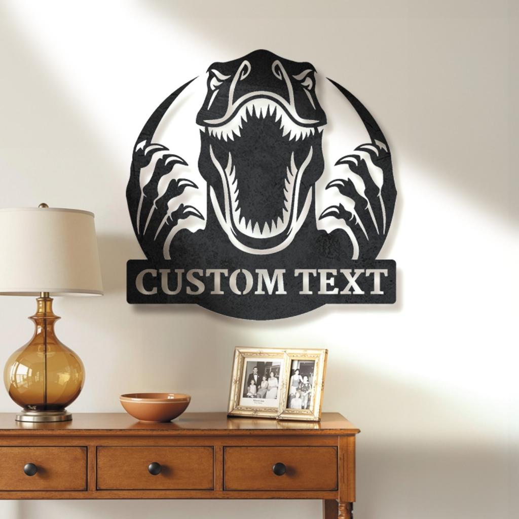Personalized T-Rex Dinosaur Metal Sign Rustic Wall Art Home Office Man Cave Decor Durable Unique Gift