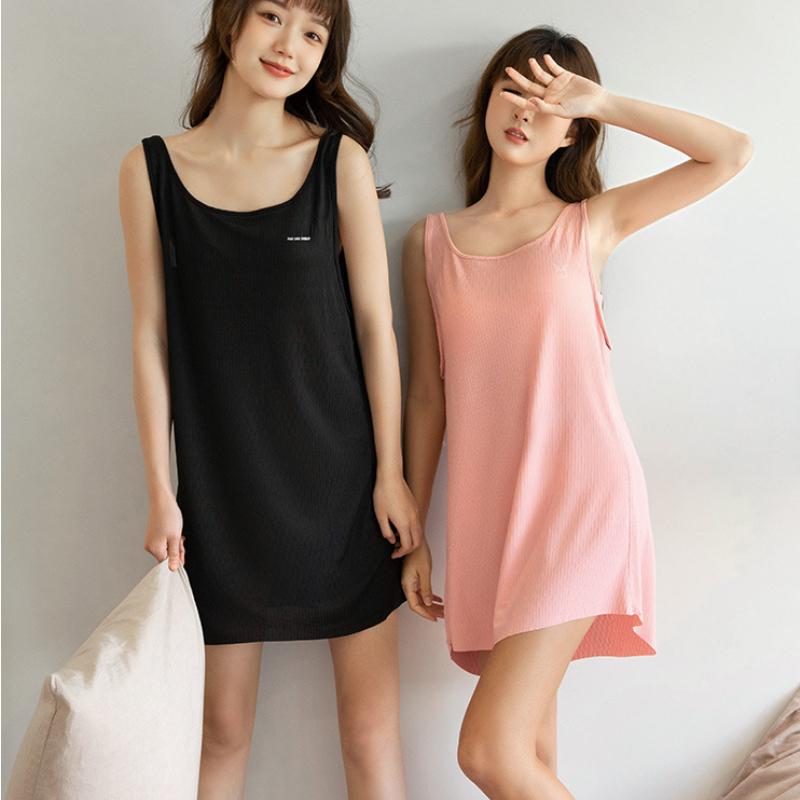 Vest Nightdress Women Summer Ice Silk Sleeveless Suspenders Comfortable Casual Pajamas Homewear Clothes Chic Trend