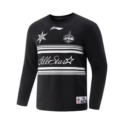LiNing Basketball Series Color Block Letter Round Neck Comfortable Breathable Versatile Long Sleeve T-Shirt Men Tops Black AHSVA49-4