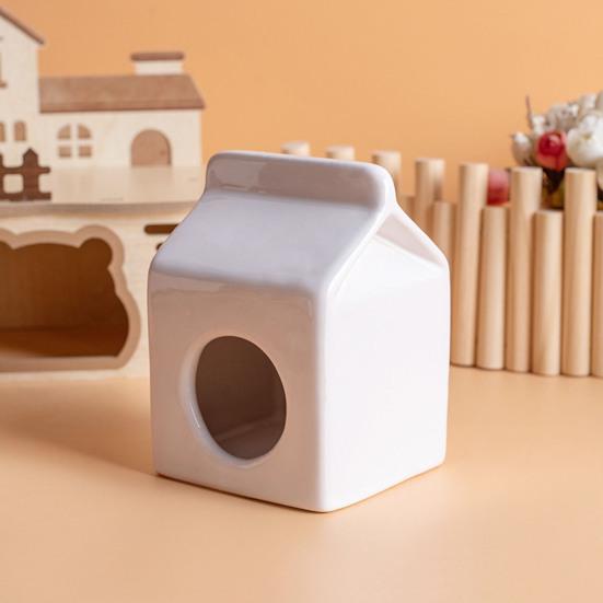 Summer Ceramic Hamster Hideout, Milk Carton Shaped Small Animals House, Gerbil Mice Guinea Pig Dwarf Hamster Habitat Cave