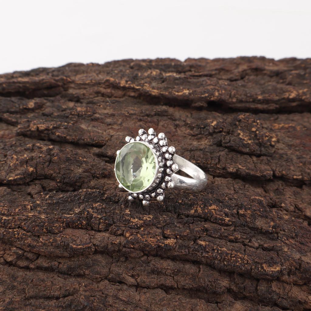 Inel cu Piatră Prețioasă Ametist Verde, Inel din Argint Sterling Masiv 925, Bijuterii Delicate Lucrate Manual, Cadou pentru Ziua Mamei