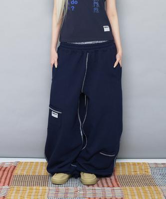 Ssobi Stitch Curved Long Pants [Navy]