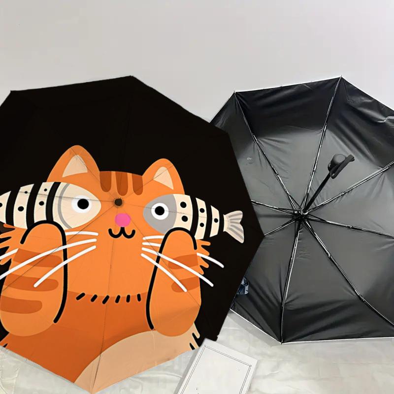 Adorable Cat with Fish Print Umbrella: Perfect for Outdoor Adventures, Auto-Opening & Closing, Lightweight and Durable, Ideal as a Gift 187