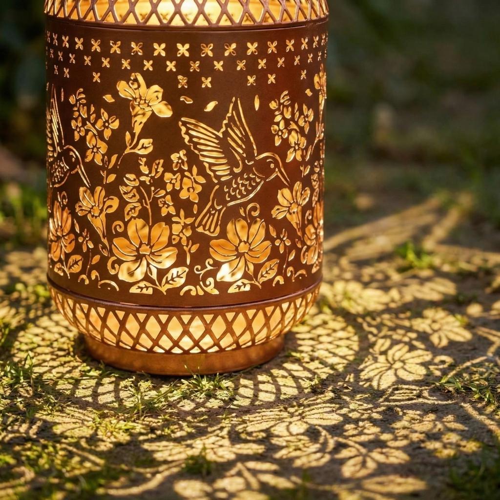 Solar Metal Hollow Hanging Light Balcony Garden Outdoor Decor Lamp