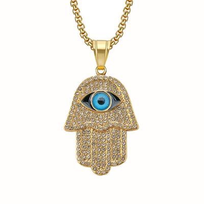 Turecki Złe Oko Ręka Fatimy Wisiorek Naszyjnik Złoty Kolor Stal Nierdzewna Łańcuch Iced Out Hip Hop Biżuteria Damska/Męska