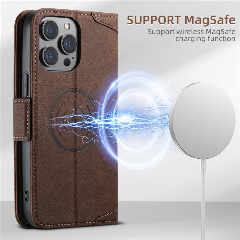 EUCAGR Magsafe Business Leather Wallet Phone Case For iPhone 12 13 14 15 Pro Max Plus 16 17 Pro Max With Flip Card Holder Cover