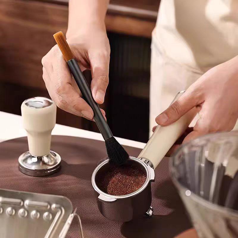 Dual-Head Coffee Grinder & Machine Cleaning Brush with Aluminum Handle