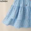 VONDA Women Strap Sleeveless Polka Dots Printing Casual Party Layers Pleated Mini Dress