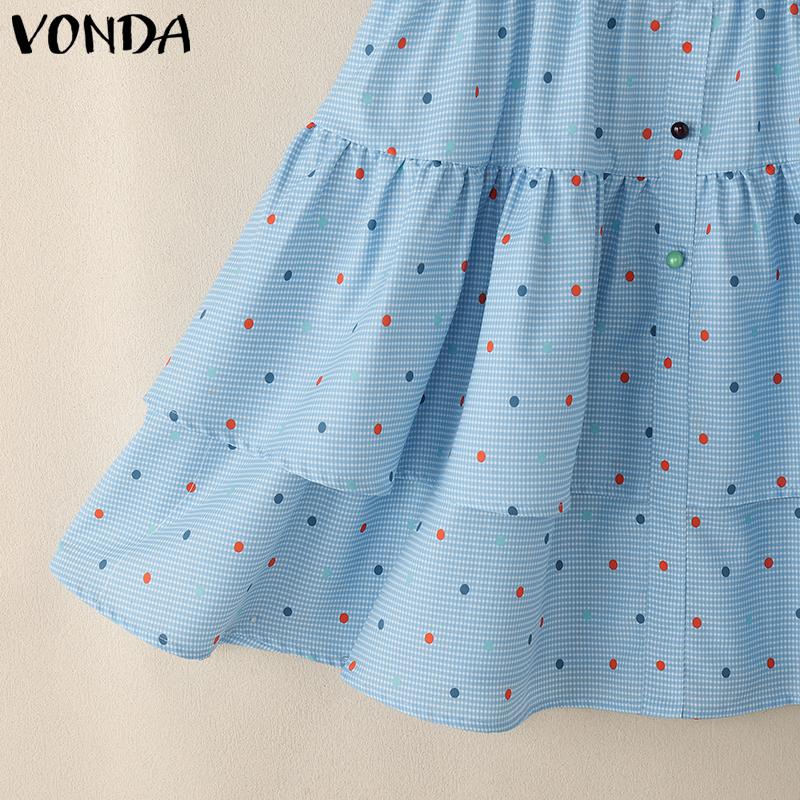 VONDA Rochie Mini Femei cu Bretele, Fără Mâneci, Imprimeu Buline, Casual, de Petrecere, Straturi, Plisată