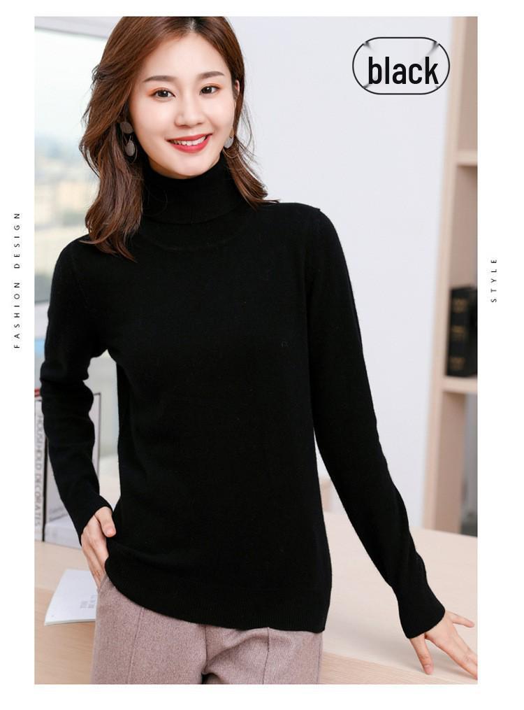 2025 Autumn/Winter Women's Pure Wool High Neck Cashmere Pullover - Solid Color, Loose Fit, Short Knit Sweater