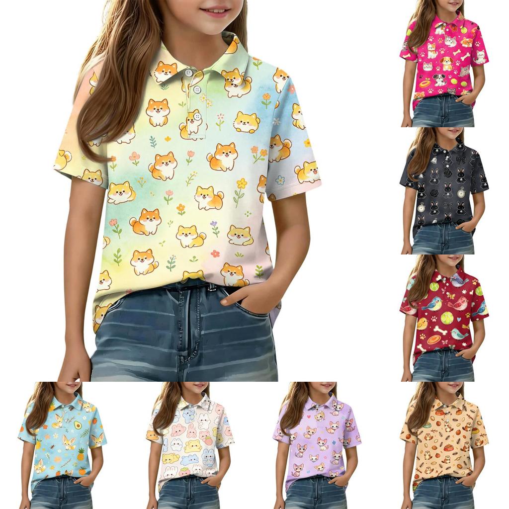 Kids Casual Short Sleeve Polo Shirt Animal Print Lightweight Comfortable Soft Fabric Summer Top for Boys Girls