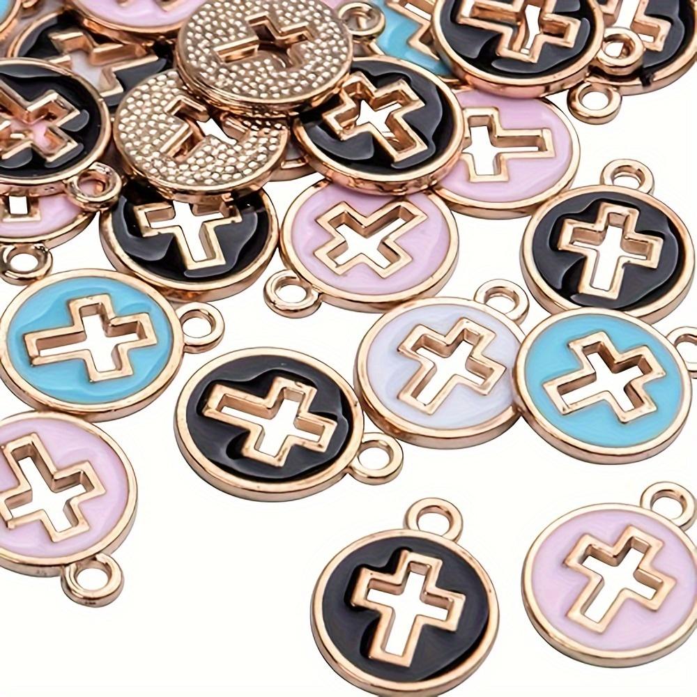 10/20/30 Stück Runde Emaille Kreuz Anhänger Legierung Kruzifix Anhänger für Schmuckherstellung Armband Halskette