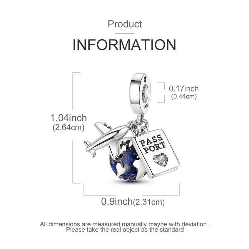 925 Silver Charm Bead Aircraft Camera Pendant for DIY Bracelet Jewelry Travel Life Gift Handbag Beads