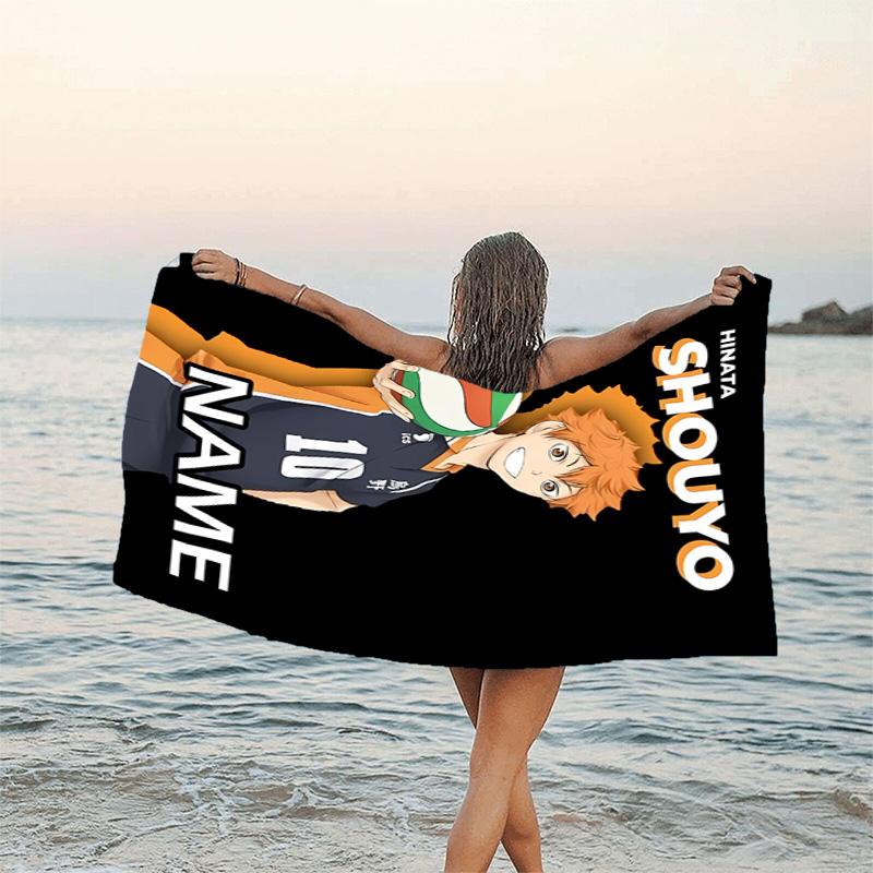 1pc Haikyuu4 Beach Towel with Custom Name, Beach/Swimming/Bath/Picnic/Camping Towel, Suitable for Seaside Beaches