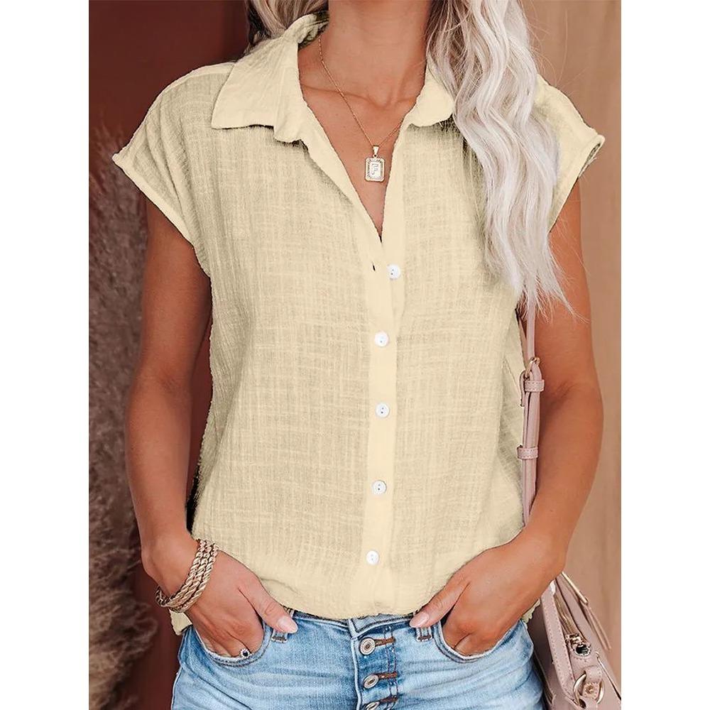 Casual Sleeveless Button-Up Lapel Shirt In Lightweight Solid Color Fabric