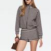 Y2K Gothic Zipper Striped Cardigan & Shorts Set for Women