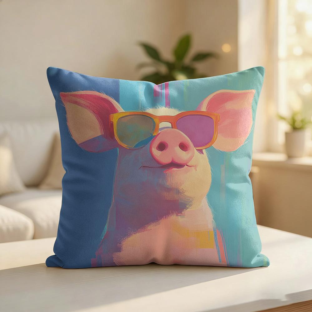 Cute Funny Pig Friends Gift Cushion Cover Silky Short Plush Invisible Zipper Dustproof Sofa Pillow Case For Home Decor