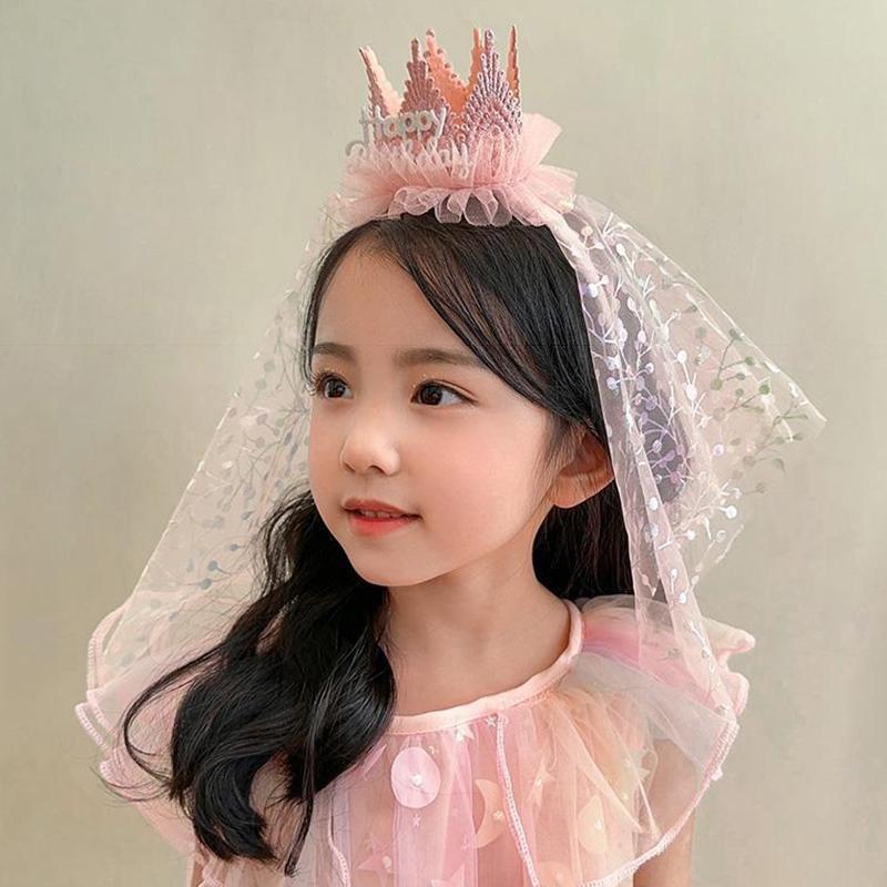 Lace Mesh Headband Birthday Hat Baby Shower Photo Props Baby Anniversary Head Decoration Birthday Decoration