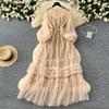 High-end Women's Dress 2025 Sequined Embroidered Three-dimensional Lace Mesh Long-sleeved Waist Dress Skirt