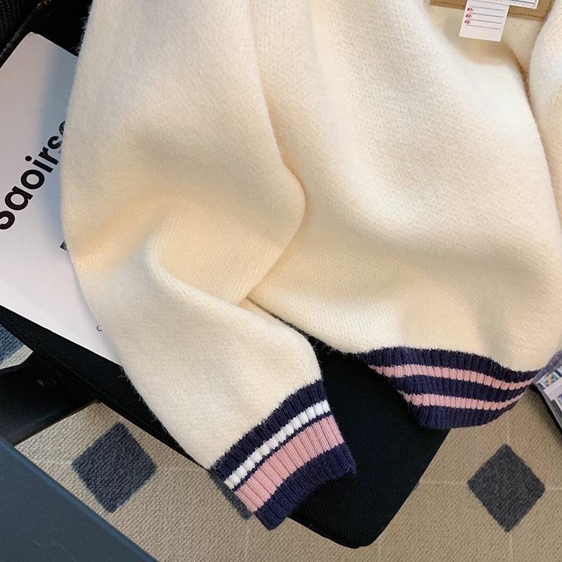 2023 Autumn/Winter Korean Style Loose Polo Collar Knit Sweater Jacket for Women
