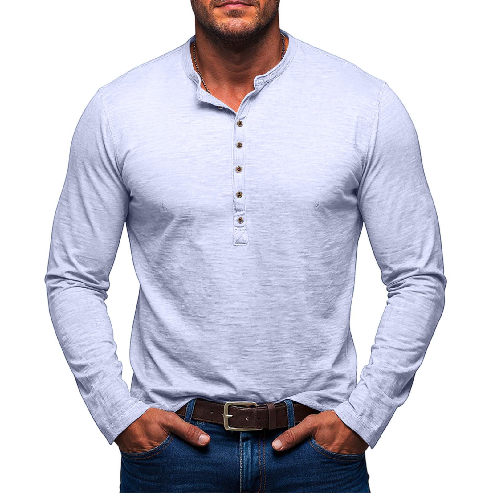 

Men S Button Up Long Sleeved Fashionable Casual Sports Top XL
