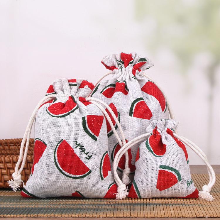 Printed Cotton Linen Drawstring Jewelry Gift Pouch