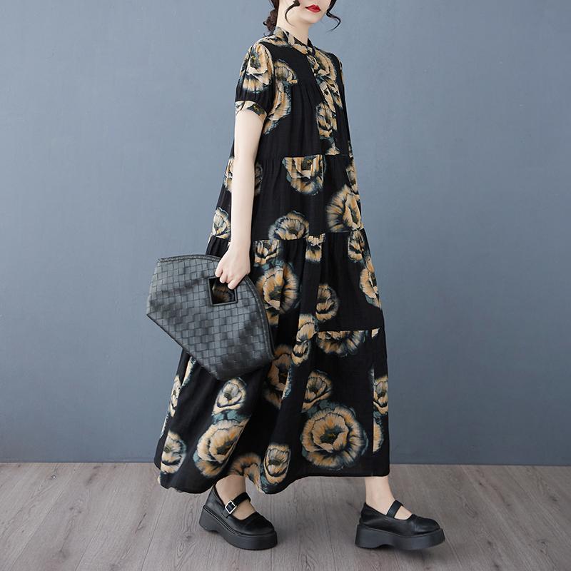 DIMANAF 2025 Women Plus Size Spring Summer Long Dress Casual Dress Loose Floral Basic Printing Vintage Maxi New