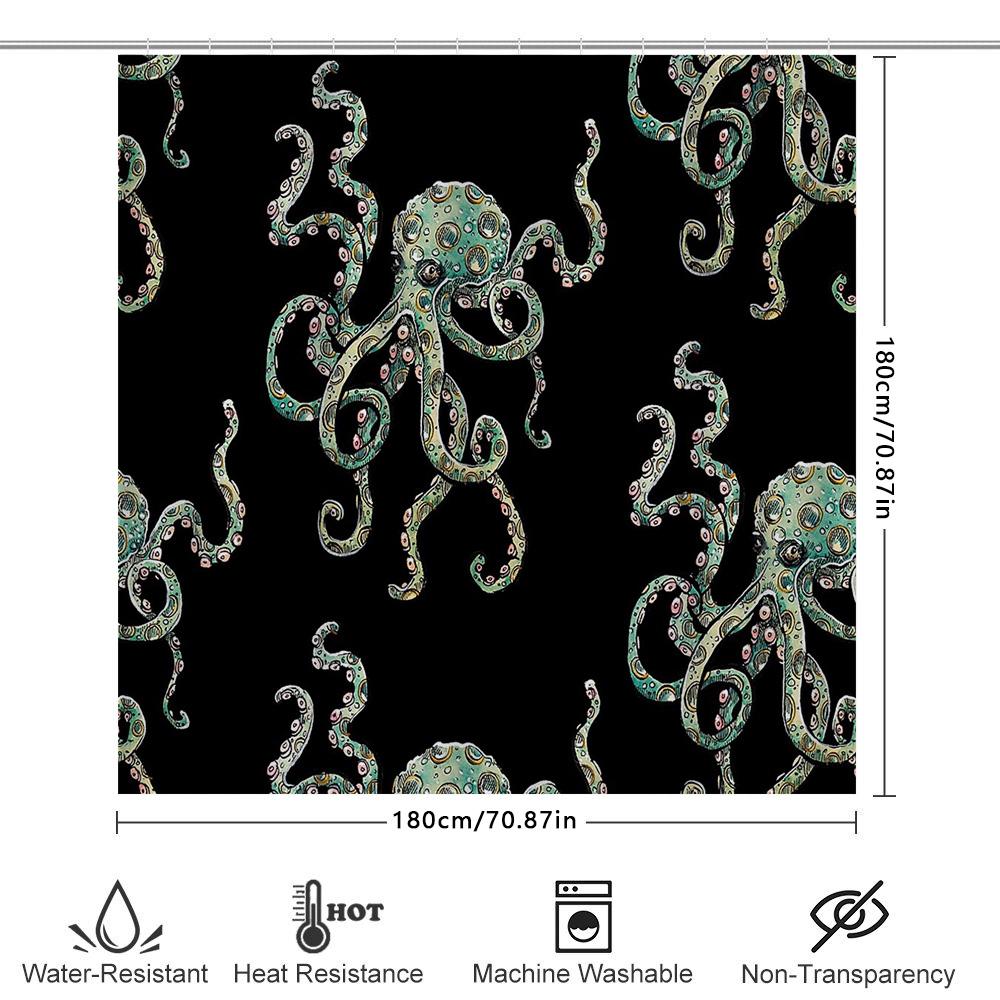 Ocean Wave Shower Curtain Fish Pattern Sea Life Decor Bathroom Curtains Waterproof Coastal Home Decor Artistic Print Shower Line