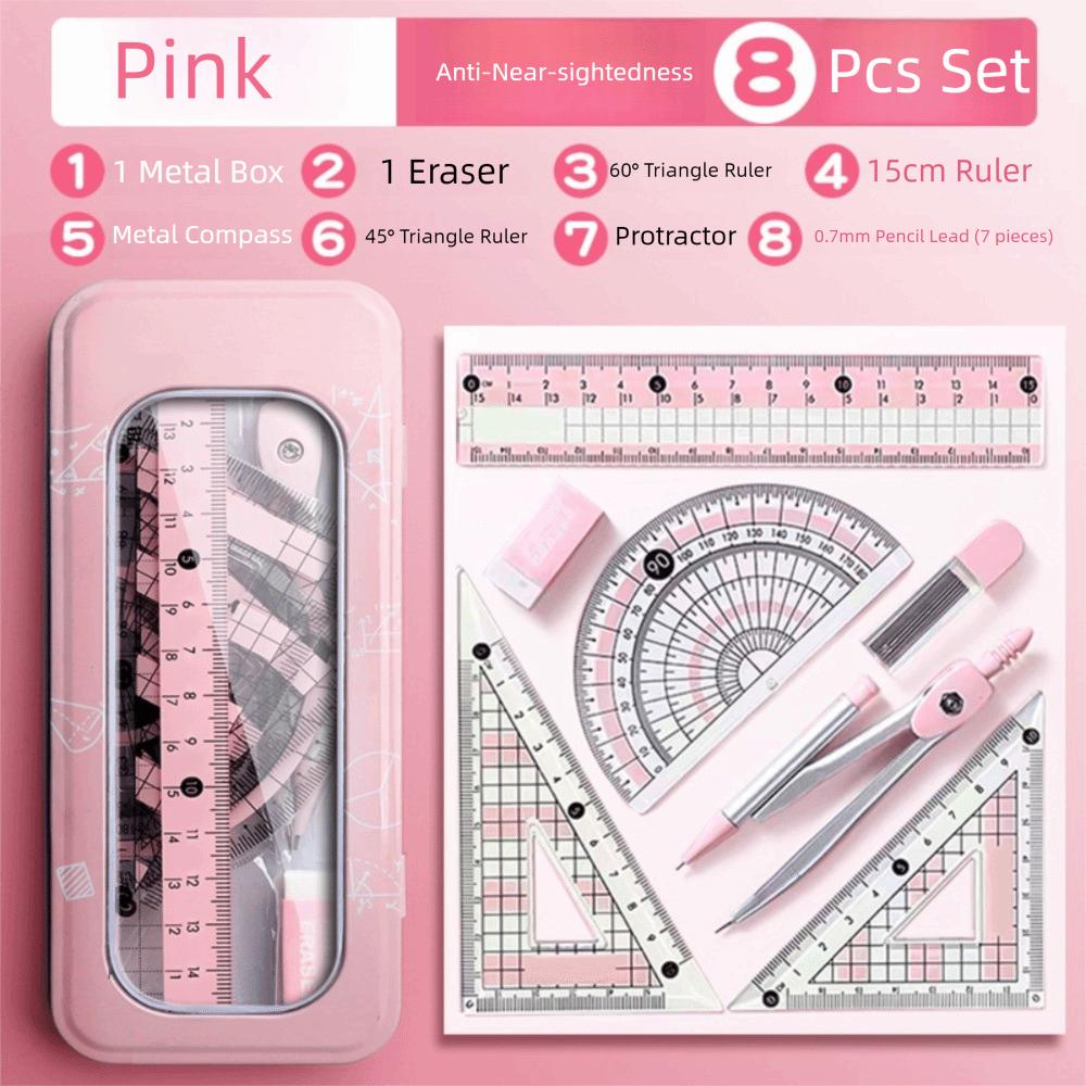 8PCS Multifunctional Student Ruler Set Protractor Stationery Ruler Set  School Starts