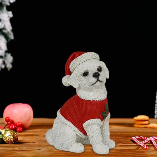 Realistic Dog Figurine Resin Puppy Animal Statue Christmas Decoration Lifelike Labrador Bichon Corgi Model for Indoor Outdoor Home Decor