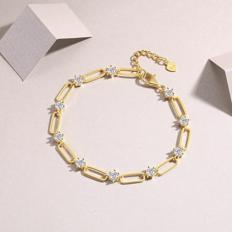 925 Silver Moissanite Bracelet Bracelet Women'S Premium Ins Wind Gold Chain Hand Jewelry