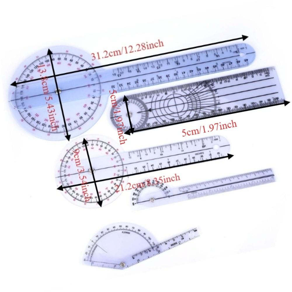 5pcs Plastic Goniometer Set 6/8/10inch Spinal Goniometer  Joint Mobility Assessment