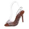 Plus Size Rhinestone High Heel Open Toe Sandals Women's Cross Pointed Toe Back Trip Strap Crystal Fish Mouth Shoes