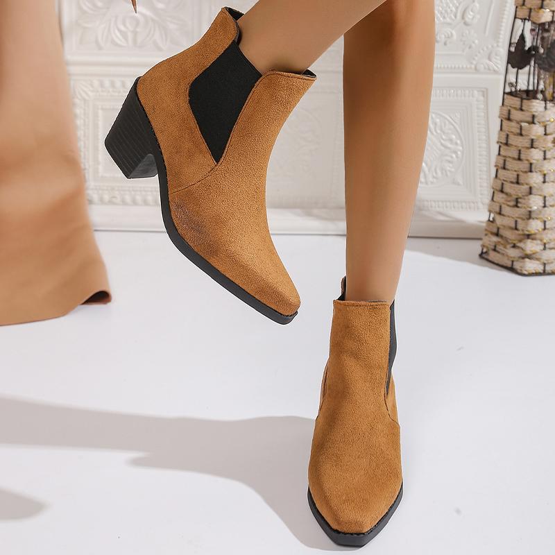 Suede Chunky Women Ankle Boots Pointed Toe Retro Mid Heels Shoes 2025 Trend Winter Classic Pumps Goth Chelsea Botas De Mujer