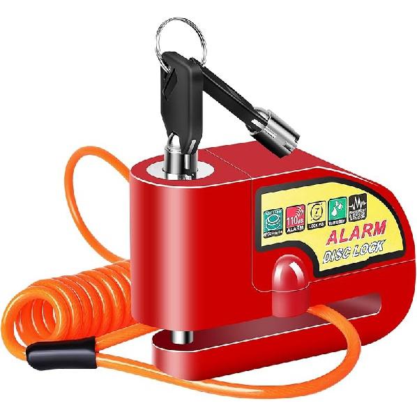 Motorrad-Alarmplatte, Bremsschloss, Motorradschloss, Diebstahlsicherung, Roulette-Radschloss, wasserdicht, 110 dB Alarm, Tonband, 1,5 m Erinnerungskabel, Schlüssel