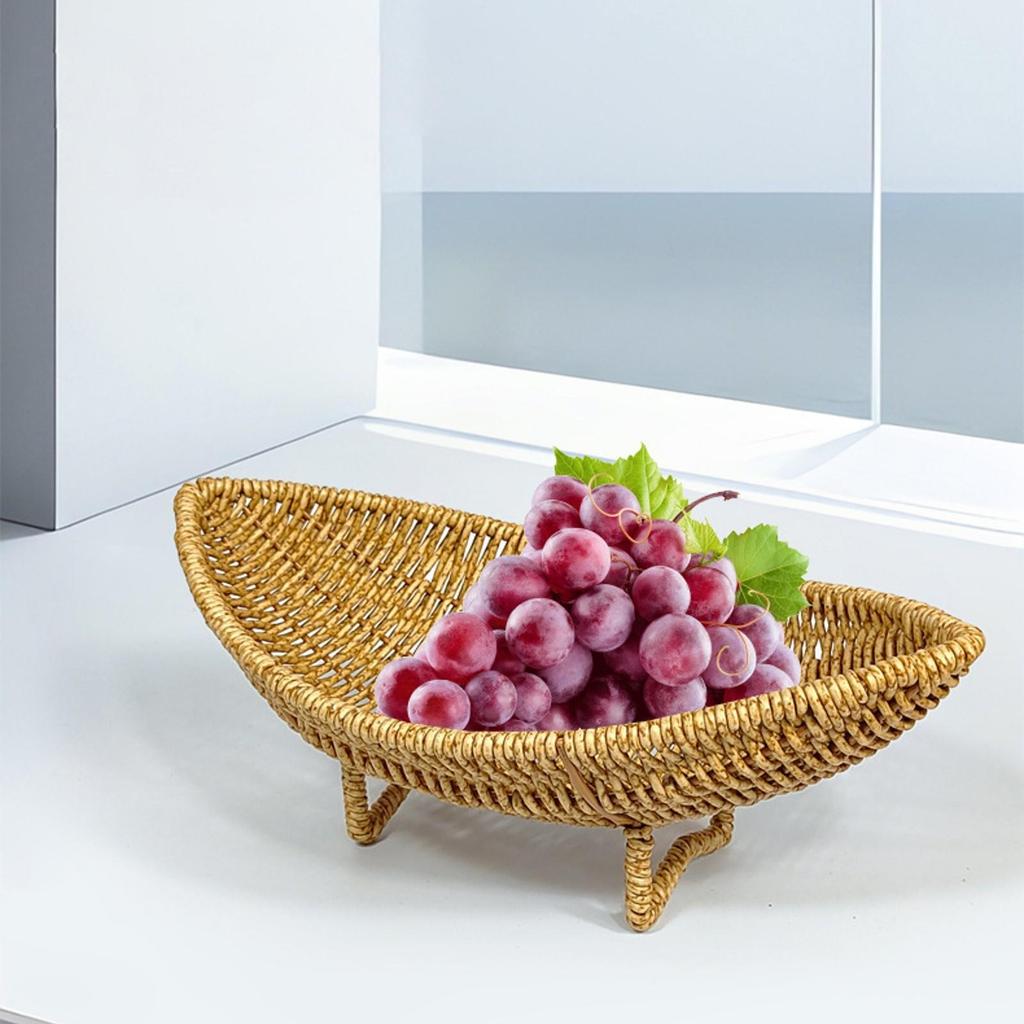 PP Fruit and Snack Serving Basket Faux Rattan Woven with Legs Brown