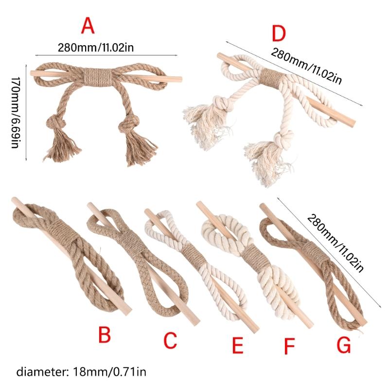4 Pack Wood Stick and Braided Cotton Linen Rope Curtain Ties for Living Room Bedroom Window Drape Tiebacks Holdbacks