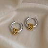 Yiyi Europe Minimalist Two-Tone 18K Gold Stainless Steel Hoop Pendant Earrings for Women