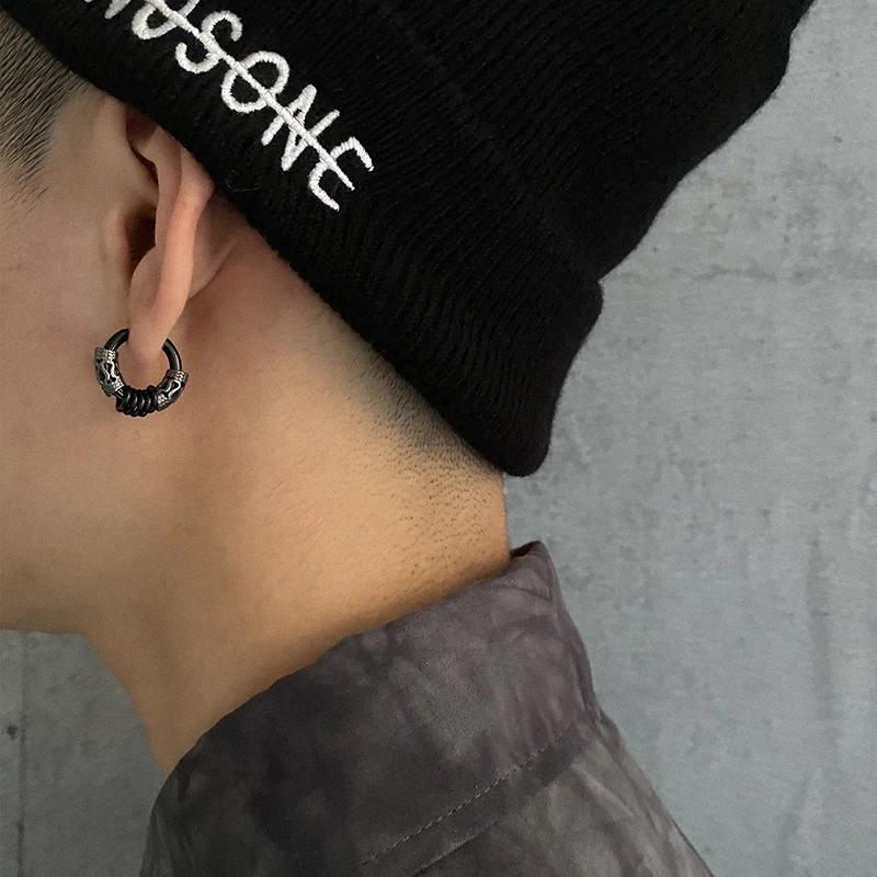 Hip Hop Gotický Designérský Totem Titanová Ocel Kruhová Náušnice pro Muže Osobnost Punkové Piercingové Doplňky Šperky Dárek KAE152