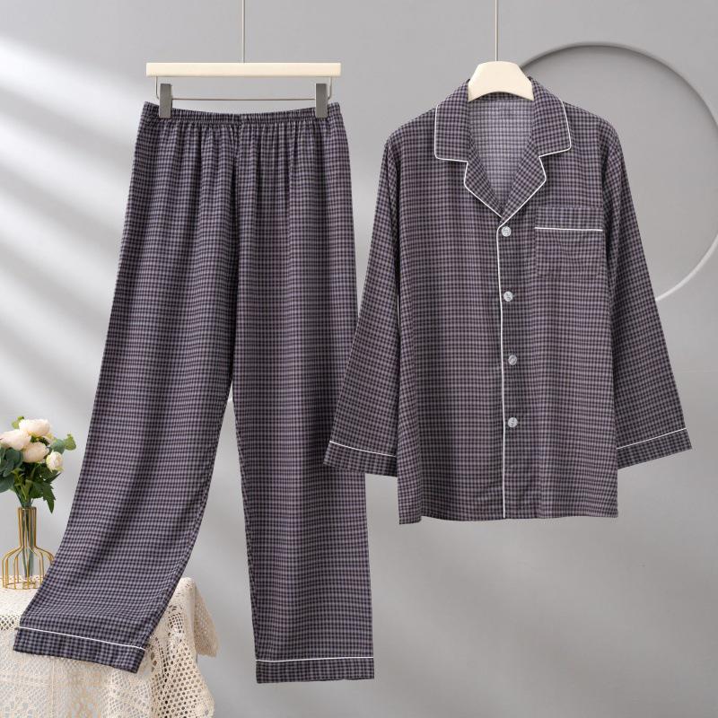 Men's Cotton Silk Long Sleeve Pajama Set, Plus Size, Cardigan, Wear Outdoors, Internet Trend, Pure Cotton, Simple & Comfortable Homewear