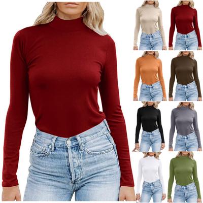 Women's Turtleneck Long Sleeve Shirts Mock Neck Slim Fitted Casual Layer Tee Tops