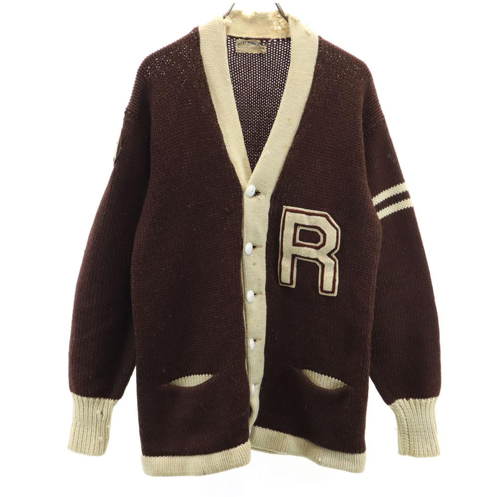 BUCKY WARREN 60s Vintage Long Sleeve Lettered Cardigan Two-tone Color Men's Used