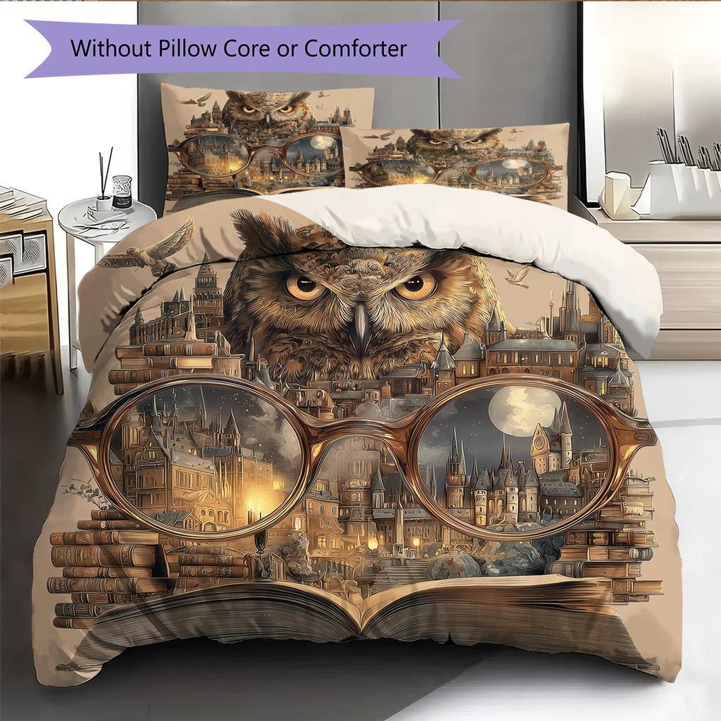 Magic Owl Pattern Bedding Home Decoration Birthday Gift (1 * Duvet Cover + 2 * Pillowcase, Without Core)