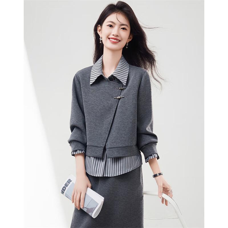 Women's Spliced Faux Two-Piece Long-Sleeve Sweatshirt