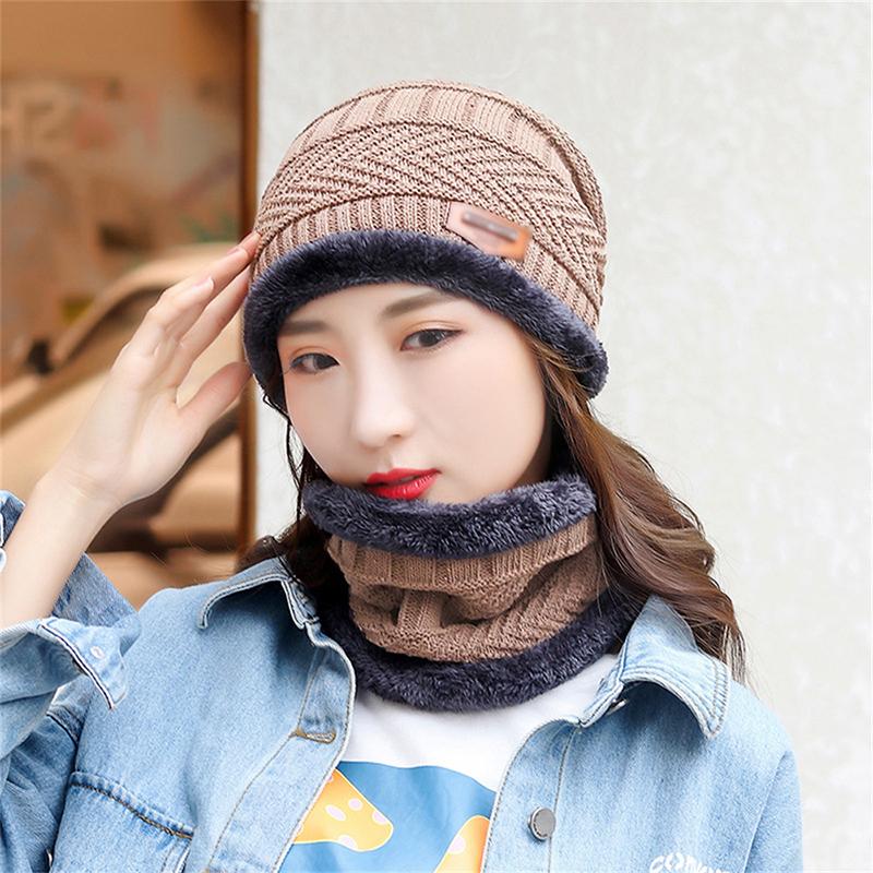 New Knit Fleece Scarf Winter Hat Soft Men And Women Beanie Warm Hat Thickening Plus Velvet Loose Winter Hat With Scarf