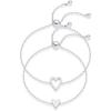 14K Gold Plated Stainless Steel Matching Heart Charms Solitaire Bracelet Set for Women Best Friend Adjustable Love Friendship