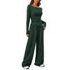 Women's Fashion Color Long Sleeve Casual Wide Leg Pants Two Piece Set