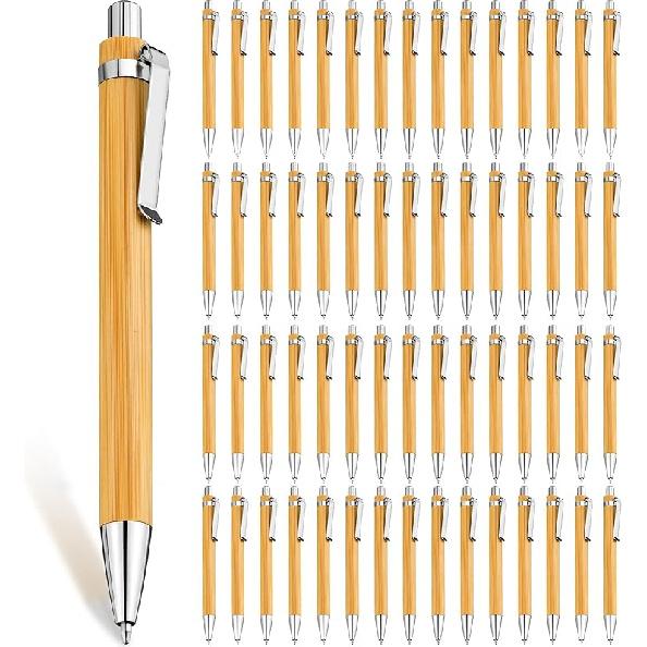 Бамбуковая ручка Выдвижная шариковая ручка Черные чернила 1 мм Экологичная для письма Офисные принадлежности Деревянная бамбуковая шариковая ручка для дневника Школьные принадлежности 60