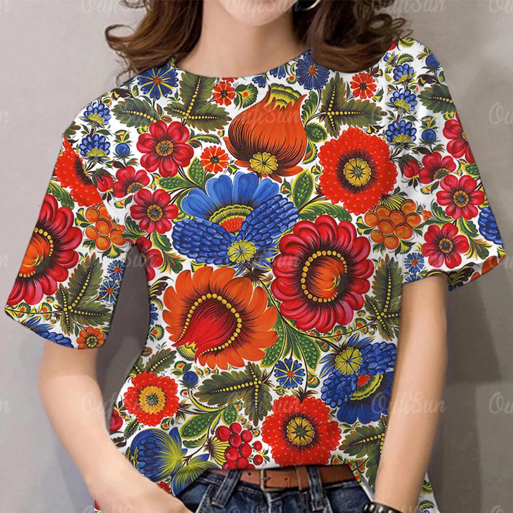 Women's printed round neck T-shirt round neck casual top Harajuku short sleeved shirt